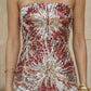 Burgundy Sheath Strapless Long Evening Dress with Floral Print