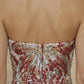 Burgundy Sheath Strapless Long Evening Dress with Floral Print