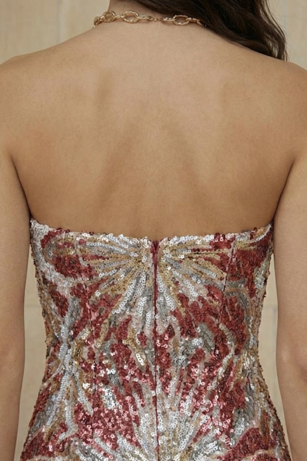 Burgundy Sheath Strapless Long Evening Dress with Floral Print