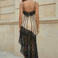 Black Sheath Asymmetrical Long Prom Dress with Lace Slit