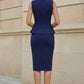 Navy Blue Sheath Scoop Midi Formal Dress with Ruffles