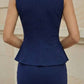 Navy Blue Sheath Scoop Midi Formal Dress with Ruffles