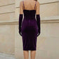 Simple Purple Sheath Spaghetti Straps Midi Prom Dress