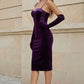 Simple Purple Sheath Spaghetti Straps Midi Prom Dress
