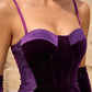 Simple Purple Sheath Spaghetti Straps Midi Prom Dress