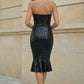 Black Mermaid Strapless Midi Evening Dress with Ruffles