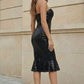 Black Mermaid Strapless Midi Evening Dress with Ruffles