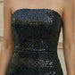Black Mermaid Strapless Midi Evening Dress with Ruffles