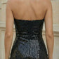 Black Mermaid Strapless Midi Evening Dress with Ruffles