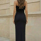 Black Sheath Strapless Long Formal Dress with Feathers
