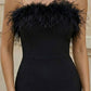 Black Sheath Strapless Long Formal Dress with Feathers