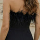 Black Sheath Strapless Long Formal Dress with Feathers