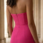 Pink Sheath Strapless Long Prom Dress with Feathers