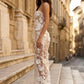 White Sheath Sweetheart Long Prom Dress with Floral Embroidery