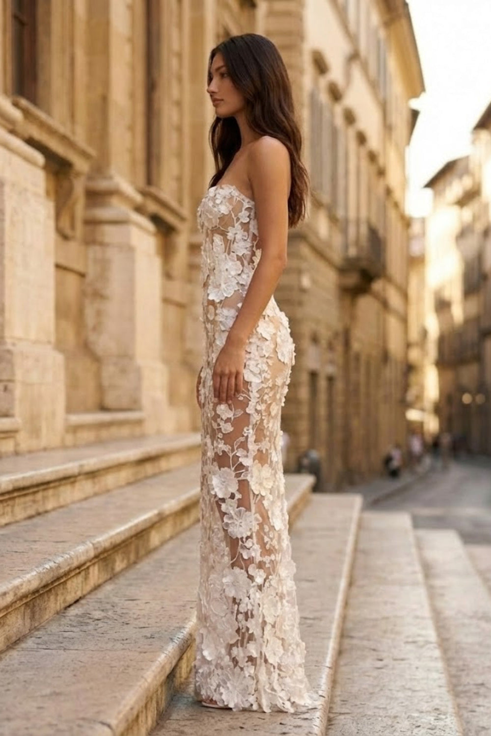 White Sheath Sweetheart Long Prom Dress with Floral Embroidery