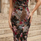 Burgundy Mermaid Strapless Long Prom Dress with Floral Embroidery