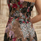 Burgundy Mermaid Strapless Long Prom Dress with Floral Embroidery