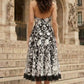 Brown A Line High Neck Midi Prom Dress with Floral Embroidery