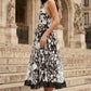 Brown A Line High Neck Midi Prom Dress with Floral Embroidery