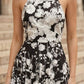 Brown A Line High Neck Midi Prom Dress with Floral Embroidery