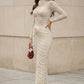 White Bodycon High Neck Long Prom Dress with 3D Flowers