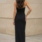 Black Sheath Strapless Long Prom Dress with Cut Out