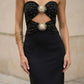 Black Sheath Strapless Long Prom Dress with Cut Out