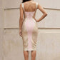 Gold Bodycon Square Neck Midi Prom Dress with Patchwork
