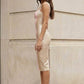 Gold Bodycon Square Neck Midi Prom Dress with Patchwork
