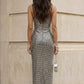 Sparkly Silver Sheath Spaghetti Straps Long Evening Dress