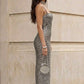 Sparkly Silver Sheath Spaghetti Straps Long Evening Dress