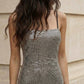 Sparkly Silver Sheath Spaghetti Straps Long Evening Dress