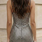 Sparkly Silver Sheath Spaghetti Straps Long Evening Dress