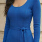 Simple Blue Bodycon Scoop Midi Formal Dress with Strings