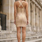 Simple Gold Bodycon V-Neck Halter Short Prom Dress