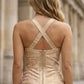 Simple Gold Bodycon V-Neck Halter Short Prom Dress