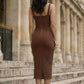 Brown Bodycon V-Neck Long Prom Dress with Cut Out