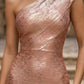 Sparkly Dusty Pink Bodycon One Shoulder Homecoming Dress