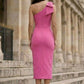 Fuchsia Bodycon One Shoulder Short Prom Dress with Bow