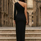 Black Sheath One Shoulder Long Formal Dress with Slit