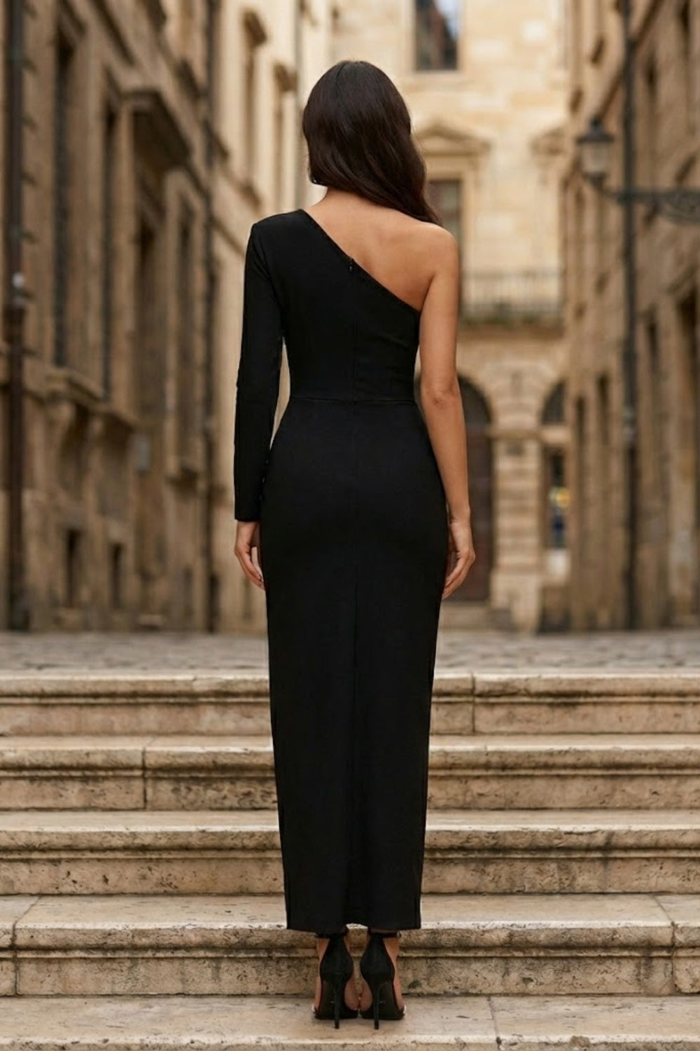 Black Sheath One Shoulder Long Formal Dress with Slit