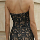 Black Sheath Strapless Long Formal Dress with Lace Appliques