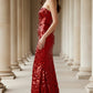 Sequin Red Mermaid Strapless Sparkly Long Formal Dress