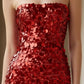 Sequin Red Mermaid Strapless Sparkly Long Formal Dress