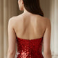 Sequin Red Mermaid Strapless Sparkly Long Formal Dress