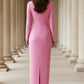 Fuchsia Bodycon High Neck Long Prom Dress with Rhinestone