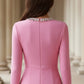 Fuchsia Bodycon High Neck Long Prom Dress with Rhinestone