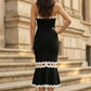 Black and White Mermaid Strapless Long Prom Dress with Cut Out