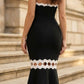 Black and White Mermaid Strapless Long Prom Dress with Cut Out