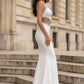 White Mermaid Strapless Long Prom Dress with Rhinestone